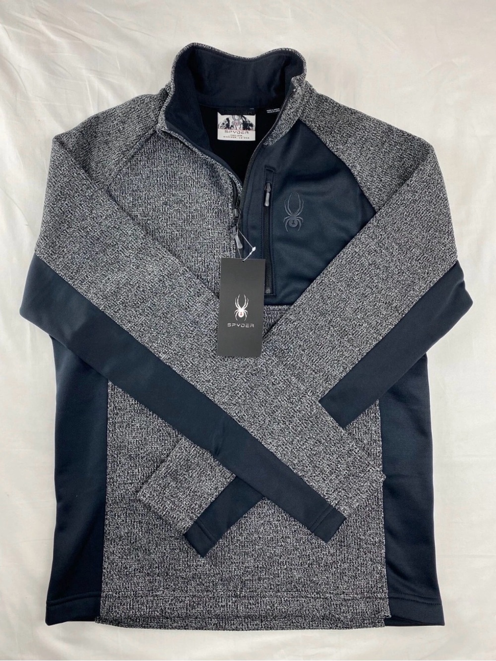 Spyder Men's Gray and Black QuarterZip Performance Sweater Jacket sz Small
